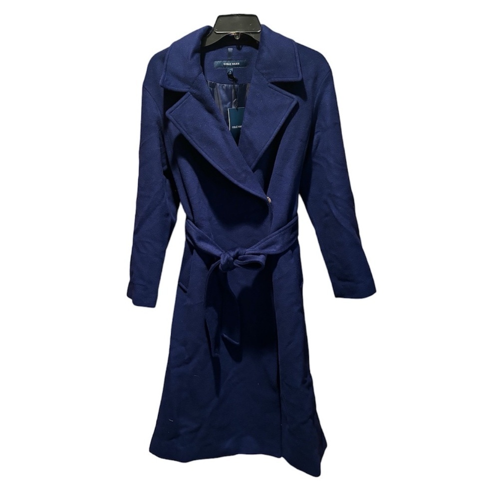 Cole Haan Women's Belted Wool Blend Coat in Blue Size 2 NWT